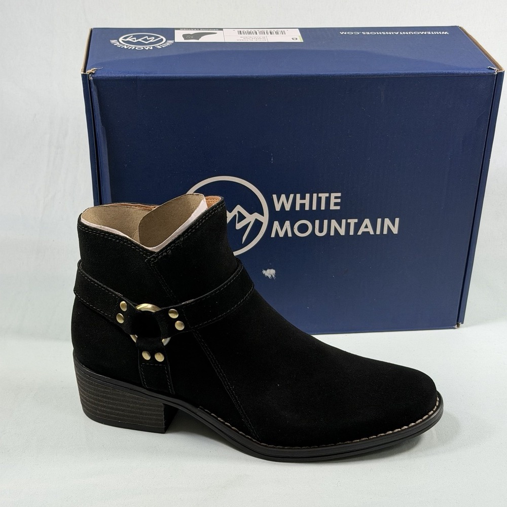 White Mountain Size-8M Women's Ankle Boot Black Geniune‎ Leather